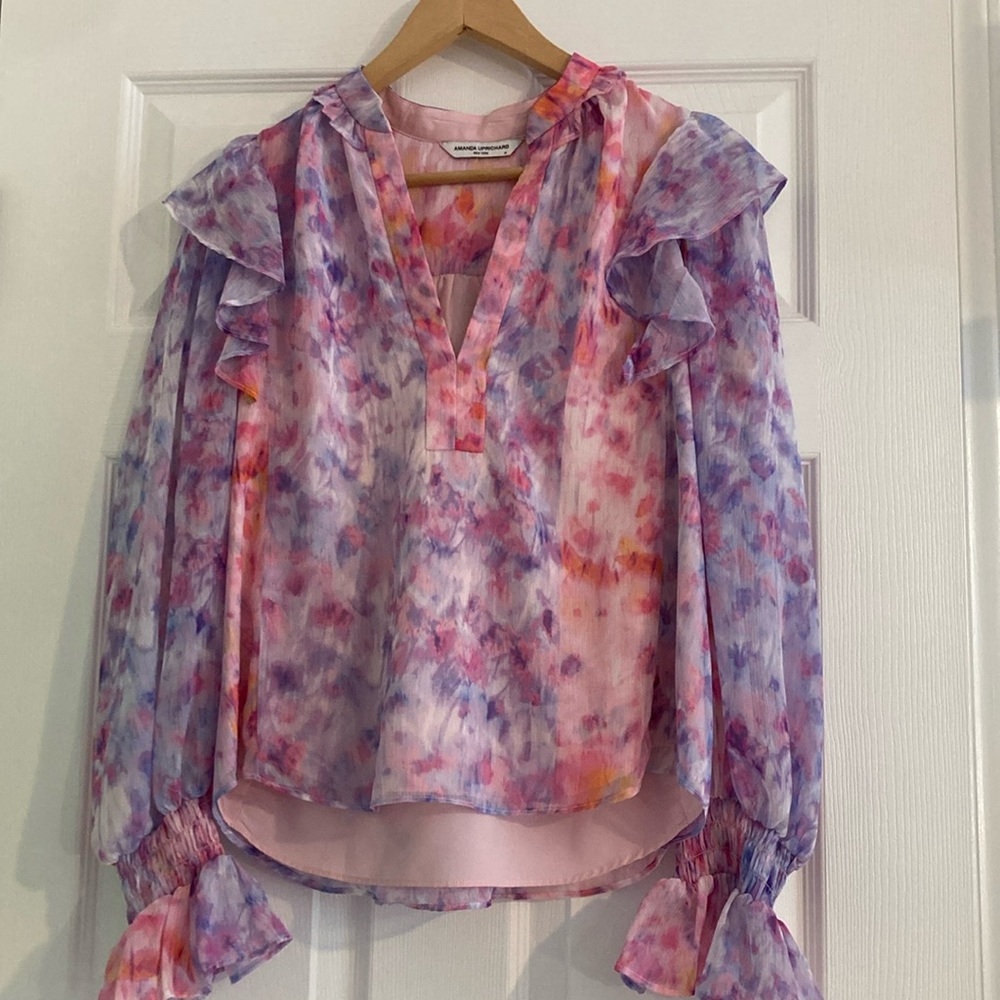 Amanda Uprichard Cerrone Top Medium Pink/Purple Blouse - Picture 3 of 6